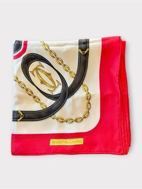 CARTIER Vintage Silk Equestrian Chain Scarf, 34” Carre’ Made in France